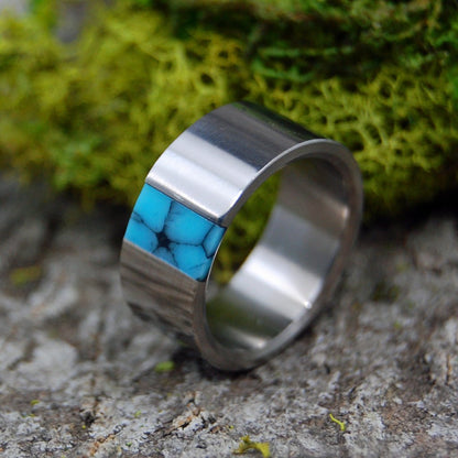 TRUE NORTH | Size 6.25 At 8mm | Turquoise Stone | Unique Wedding Band | On Sale - Minter and Richter Designs