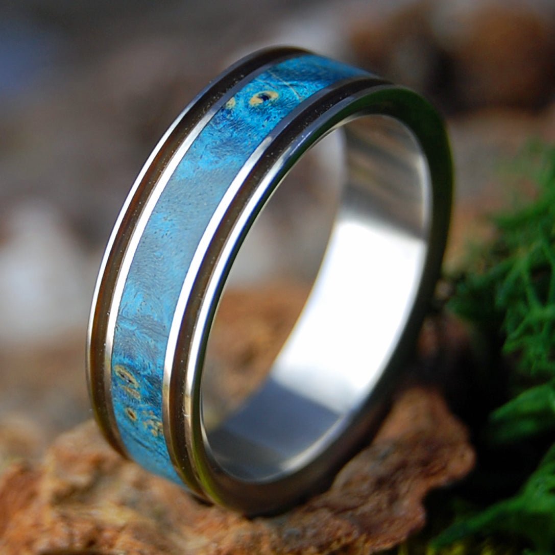 TRUE PARTNER | Men's Blue Box Elder Wood & Titanium Wedding Ring - Minter and Richter Designs