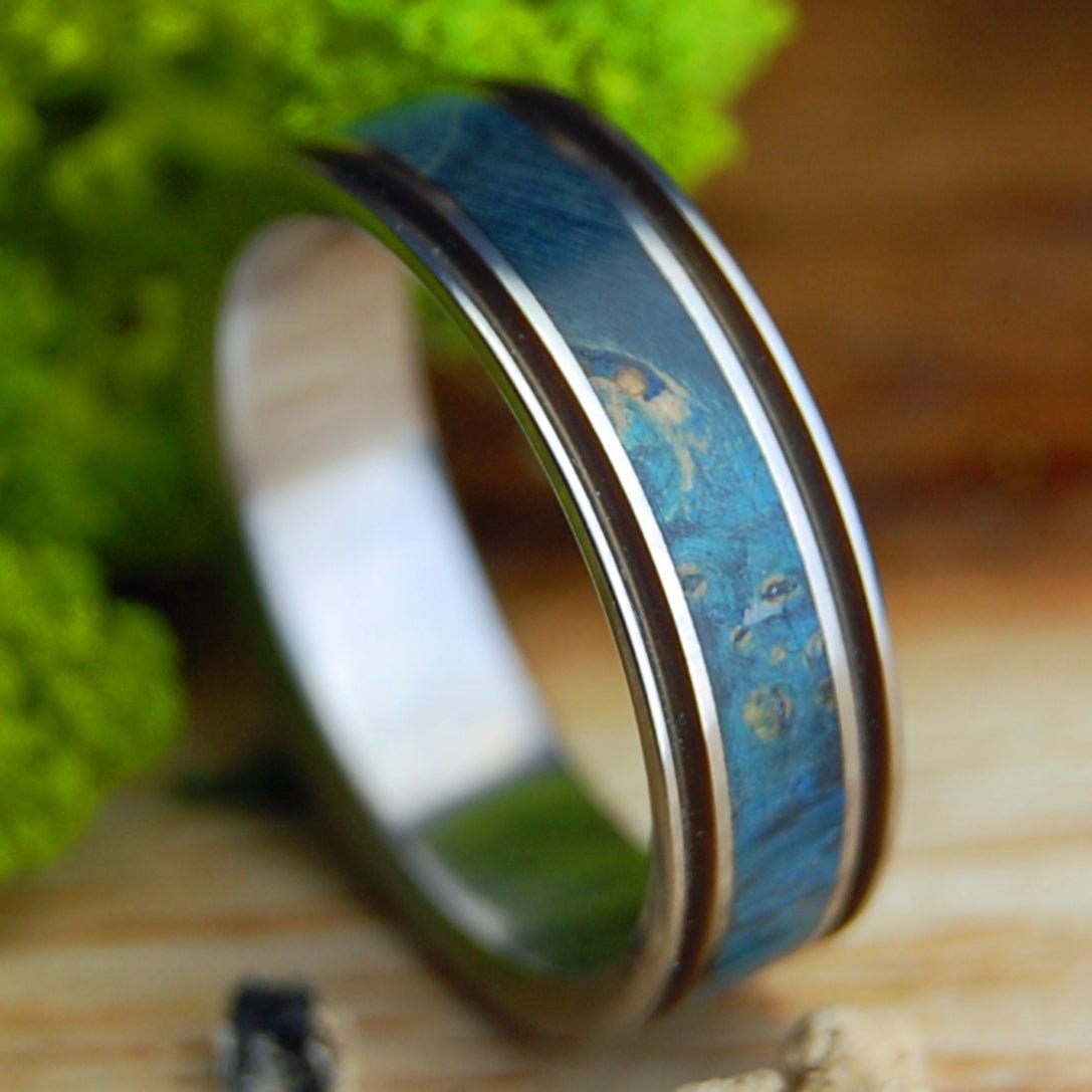 TRUE PARTNER | Men's Blue Box Elder Wood & Titanium Wedding Ring - Minter and Richter Designs
