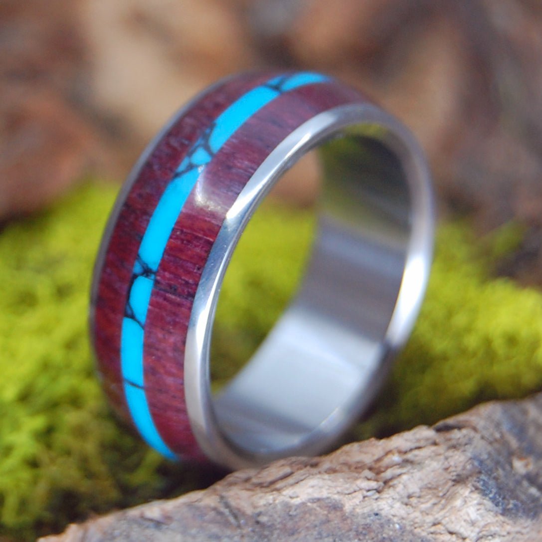 Turquoise Heartwood | Men's Purple Heart Wood, Turquoise & Titanium Wedding Ring - Minter and Richter Designs