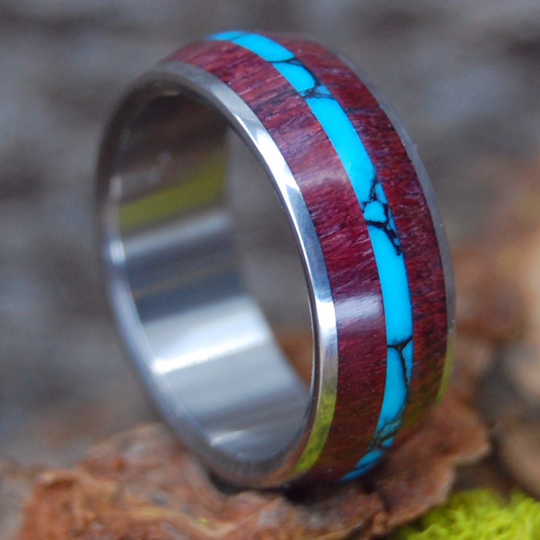 Turquoise Heartwood | Men's Purple Heart Wood, Turquoise & Titanium Wedding Ring - Minter and Richter Designs