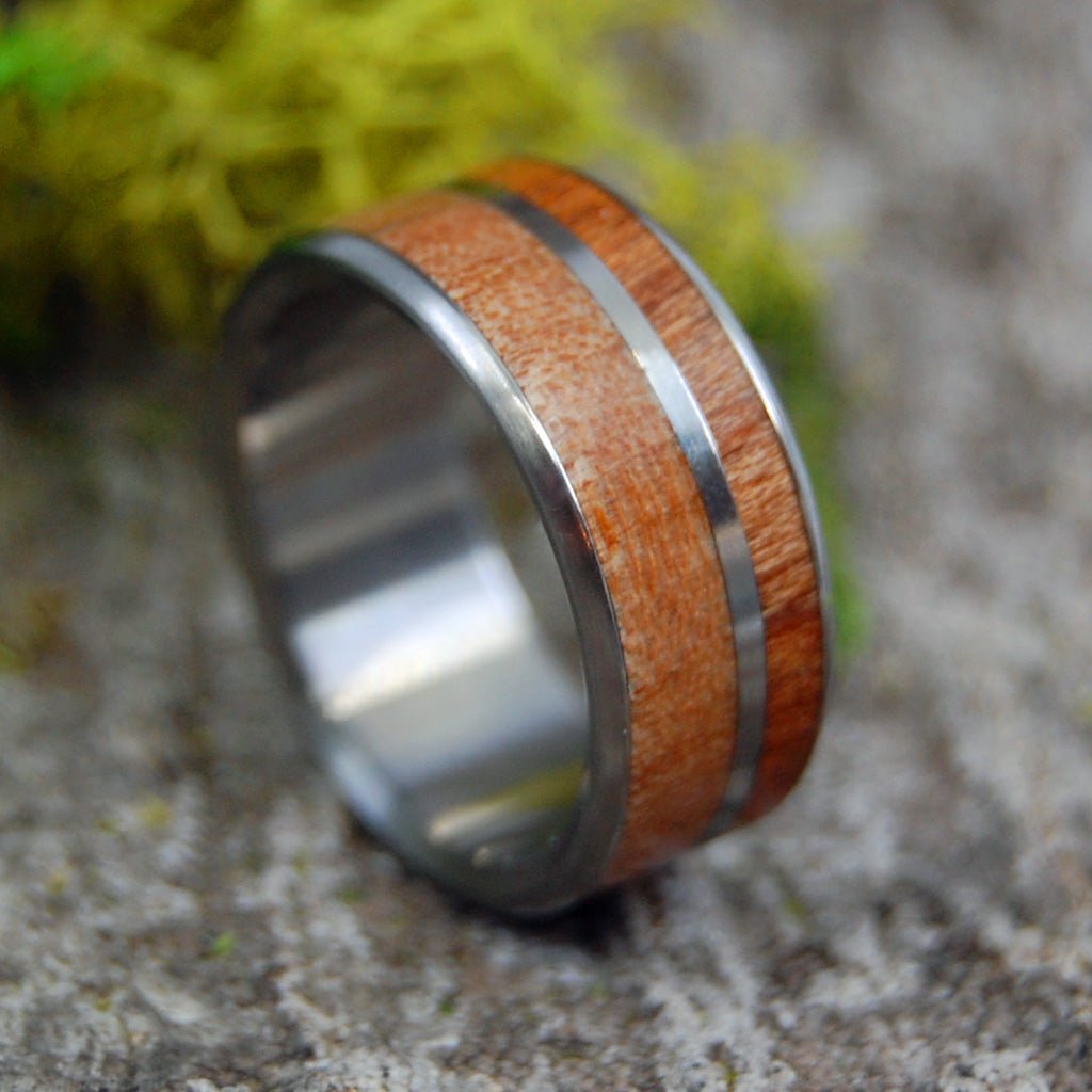TWO SOLITUDES | Size 6.5 At 8mm | Dark Maple Wood, Light Maple Wood | Unique Wedding Band | On Sale - Minter and Richter Designs