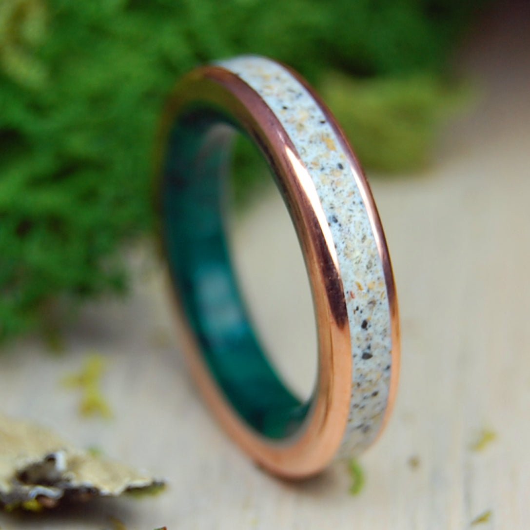 Tybee Island Georgia | Jade, Beach Sand, Copper & Titanium Wedding Ring - Minter and Richter Designs
