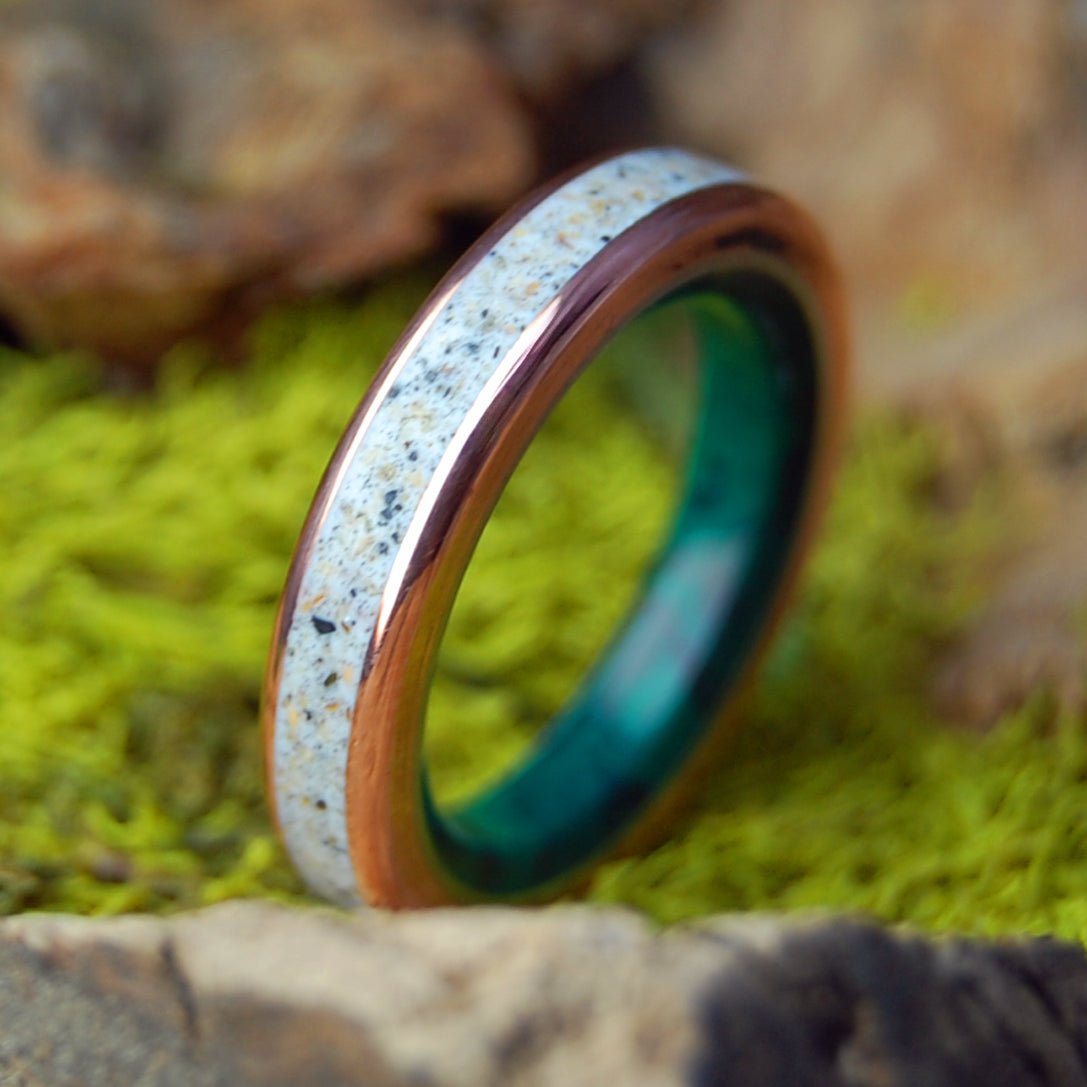 Tybee Island Georgia | Jade, Beach Sand, Copper & Titanium Wedding Ring - Minter and Richter Designs