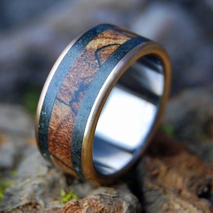 VERMONT BRONZE | Vermont Granite, Vermont Spalted Maple Wood & Bronze - Titanium Wedding Ring - Minter and Richter Designs