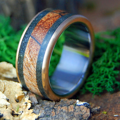 VERMONT BRONZE | Vermont Granite, Vermont Spalted Maple Wood & Bronze - Titanium Wedding Ring - Minter and Richter Designs