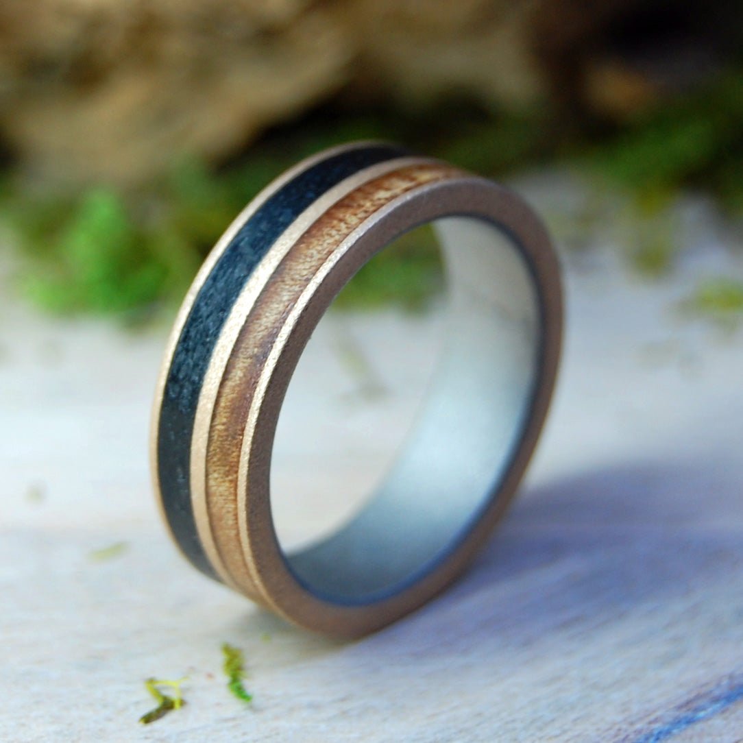 Vermont Slate & Sugar Maple | Men's Maple Wood, Vermont Slate, Titanium & Bronze Wedding Ring - Minter and Richter Designs