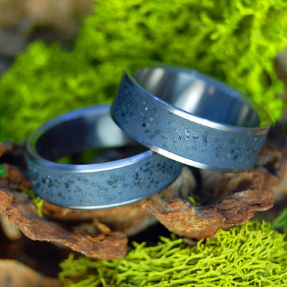 Volcanic Ash And Lava Wider | Icelandic Volcanic Beach Sand And Lava - Unique Wedding Rings - Minter and Richter Designs