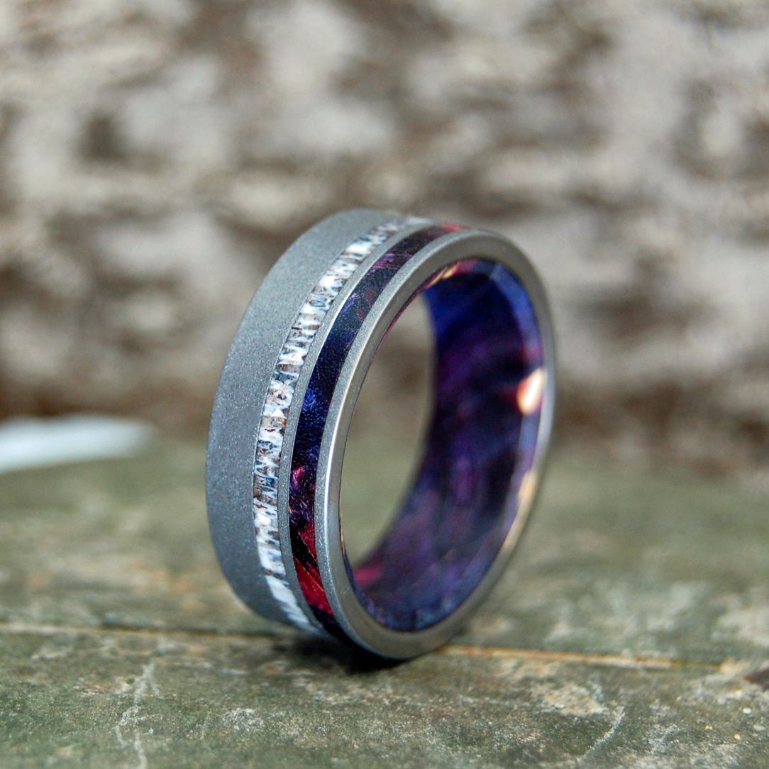 Vow | Men's Purple Box Elder, Moose Antler & Titanium Wedding Ring - Minter and Richter Designs