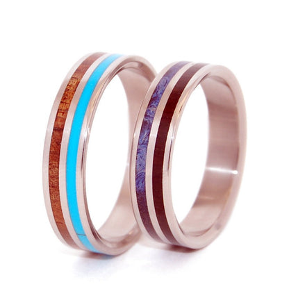 Walking Along Holding Hands | Turquoise Resin & Hawaiian Koa Wood - Unique Wedding Rings - Minter and Richter Designs