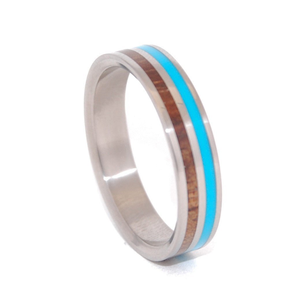 Walking Along | Men's Turquoise Resin, Hawaiian Koa Wood & Titanium Wedding Ring - Minter and Richter Designs