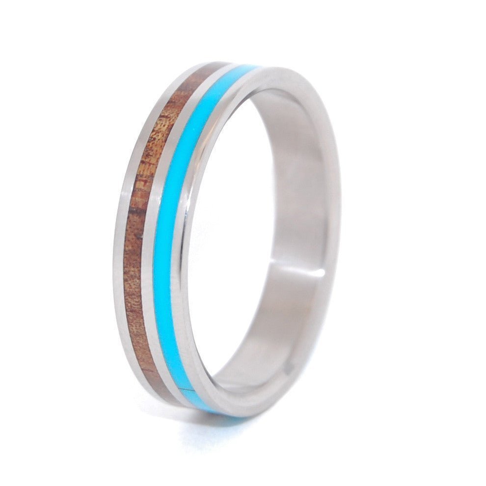 Walking Along | Men's Turquoise Resin, Hawaiian Koa Wood & Titanium Wedding Ring - Minter and Richter Designs