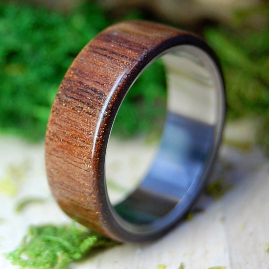 Walnut Wood Overlay | Men's Walnut Wood & Titanium Wedding Ring - Minter and Richter Designs
