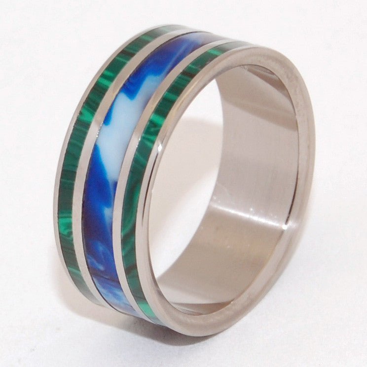 We Are Our World | Men's Jade Stone, Vintage Resin & Titanium Wedding Ring - Minter and Richter Designs