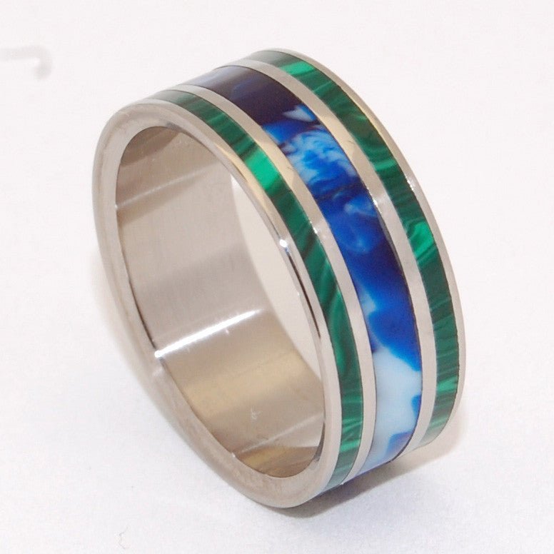 We Are Our World | Men's Jade Stone, Vintage Resin & Titanium Wedding Ring - Minter and Richter Designs