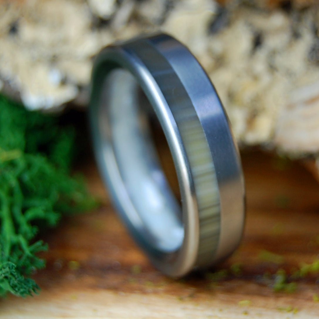 WEDDED CATTLEHORN | Wedding Dress Fabric, Cattle Horn & Titanium Wedding Ring - Minter and Richter Designs