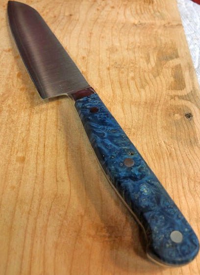 Wedding Gift - Groomsmen Gift - Fathers Day - 7" Santoku Chef's Knife Blue Box Elder Handle - Minter and Richter Designs