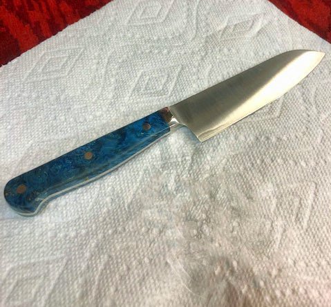 Wedding Gift - Groomsmen Gift - Fathers Day - 7" Santoku Chef's Knife Blue Box Elder Handle - Minter and Richter Designs