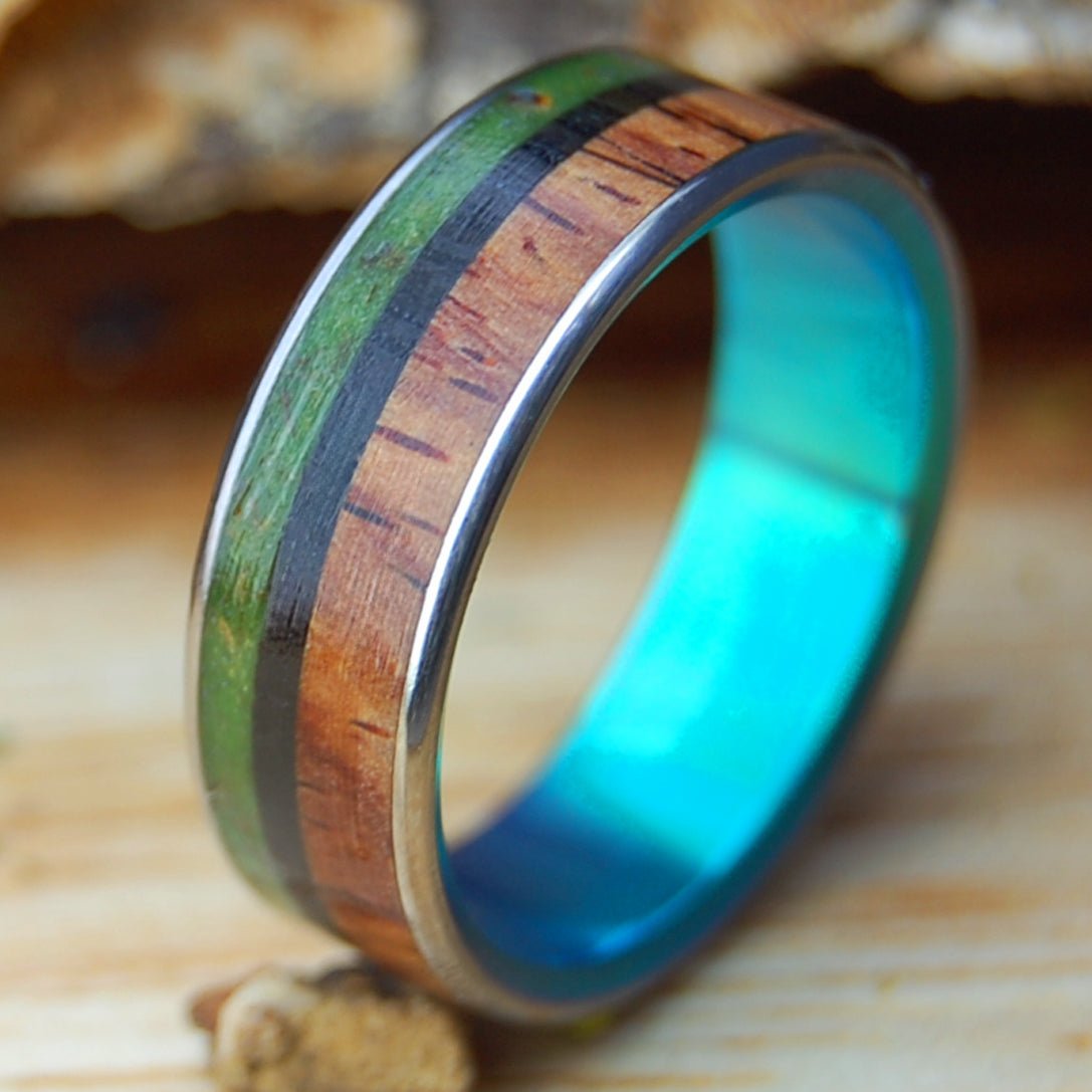 WEED IN THE BOG | Marijuana, Bog Oak and Cocobolo Wood Titanium Wedding Ring - Minter and Richter Designs
