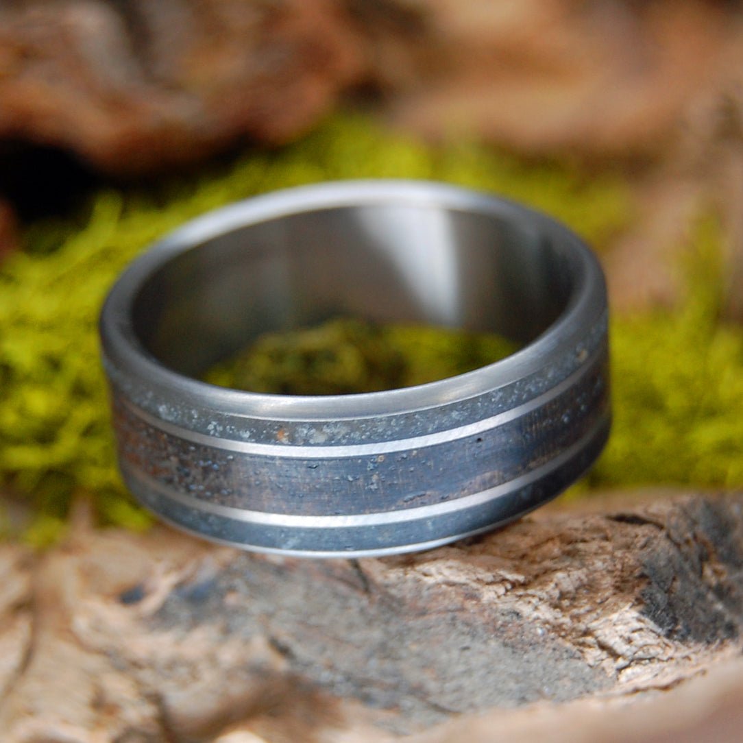 Whiskey After Victory | Men's Iwo Jima & Parris Island Beach Sand, Titanium Wedding Ring - Minter and Richter Designs