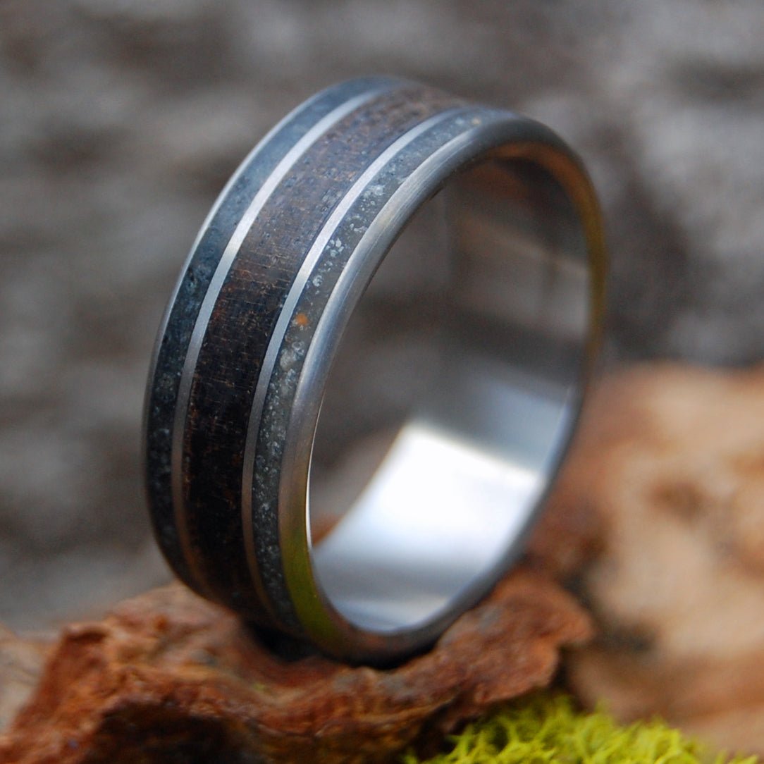 Whiskey After Victory | Men's Iwo Jima & Parris Island Beach Sand, Titanium Wedding Ring - Minter and Richter Designs