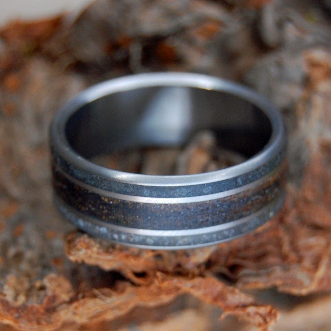 Whiskey After Victory | Men's Iwo Jima & Parris Island Beach Sand, Titanium Wedding Ring - Minter and Richter Designs
