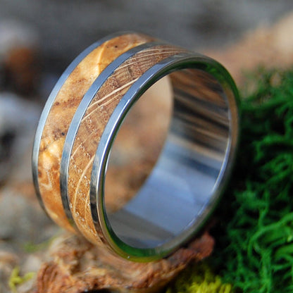 WHISKEY WOOLLEY WIDE | Men's Whiskey Barrel & Box Elder Wood & Titanium Wedding Ring - Minter and Richter Designs