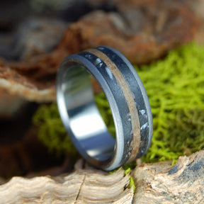 TAKING WHISKEY SHOTS WITH A T-REX | Dinosaur Tooth/Bone & Whiskey Barrel Wood Wedding Ring - Minter and Richter Designs