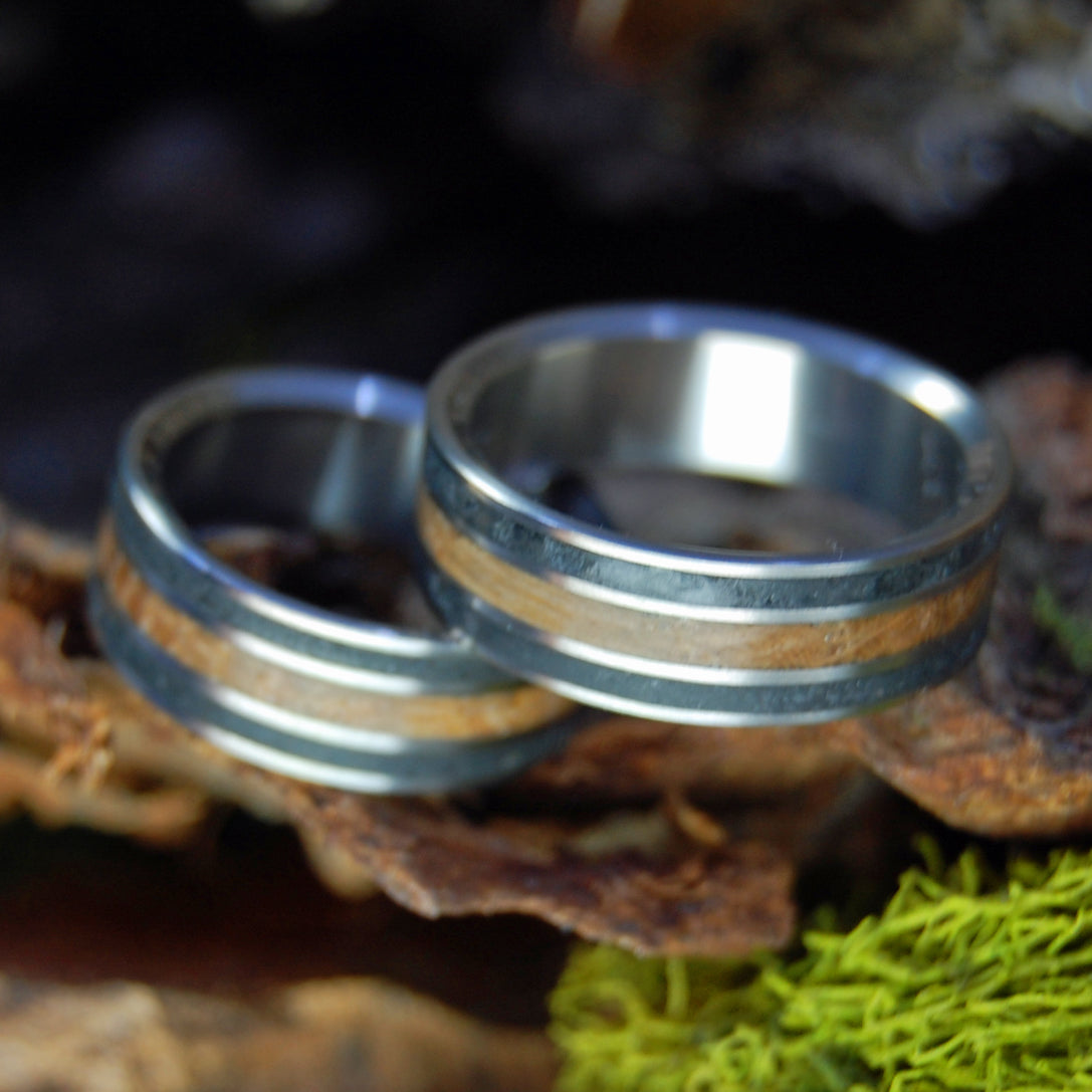 ICELAND LOVES WHISKEY | Icelandic Lava and Whiskey Barrel - Unique Wedding Rings - Minter and Richter Designs