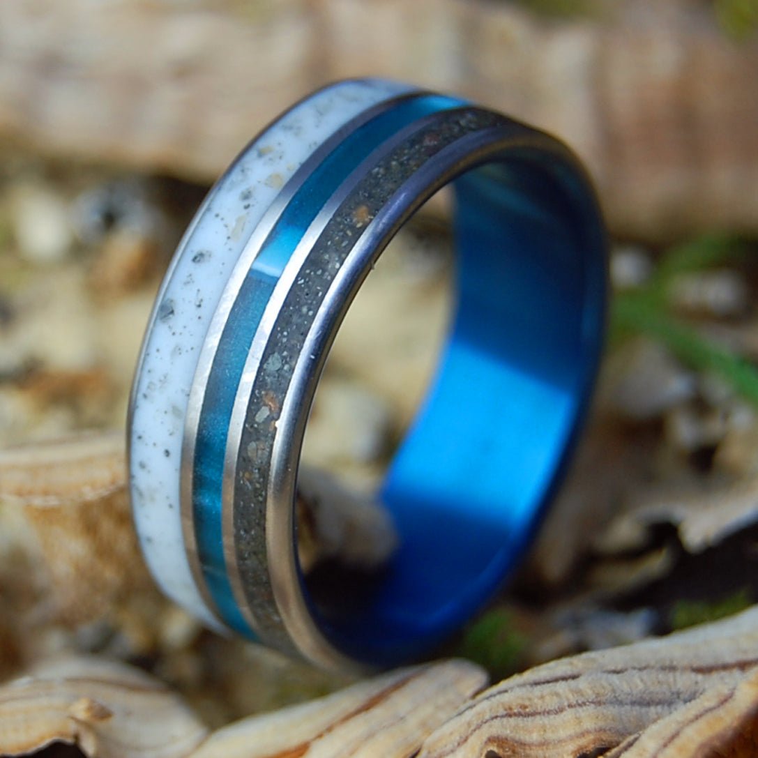 WHITE LAGRANGE | Men's Beach Sand, Aquatic Resin & Titanium Wedding Ring - Minter and Richter Designs
