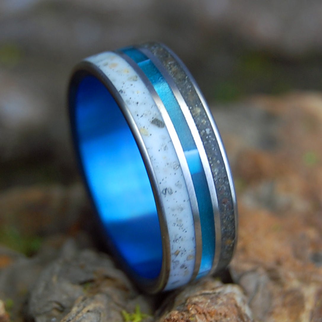 WHITE LAGRANGE | Men's Beach Sand, Aquatic Resin & Titanium Wedding Ring - Minter and Richter Designs