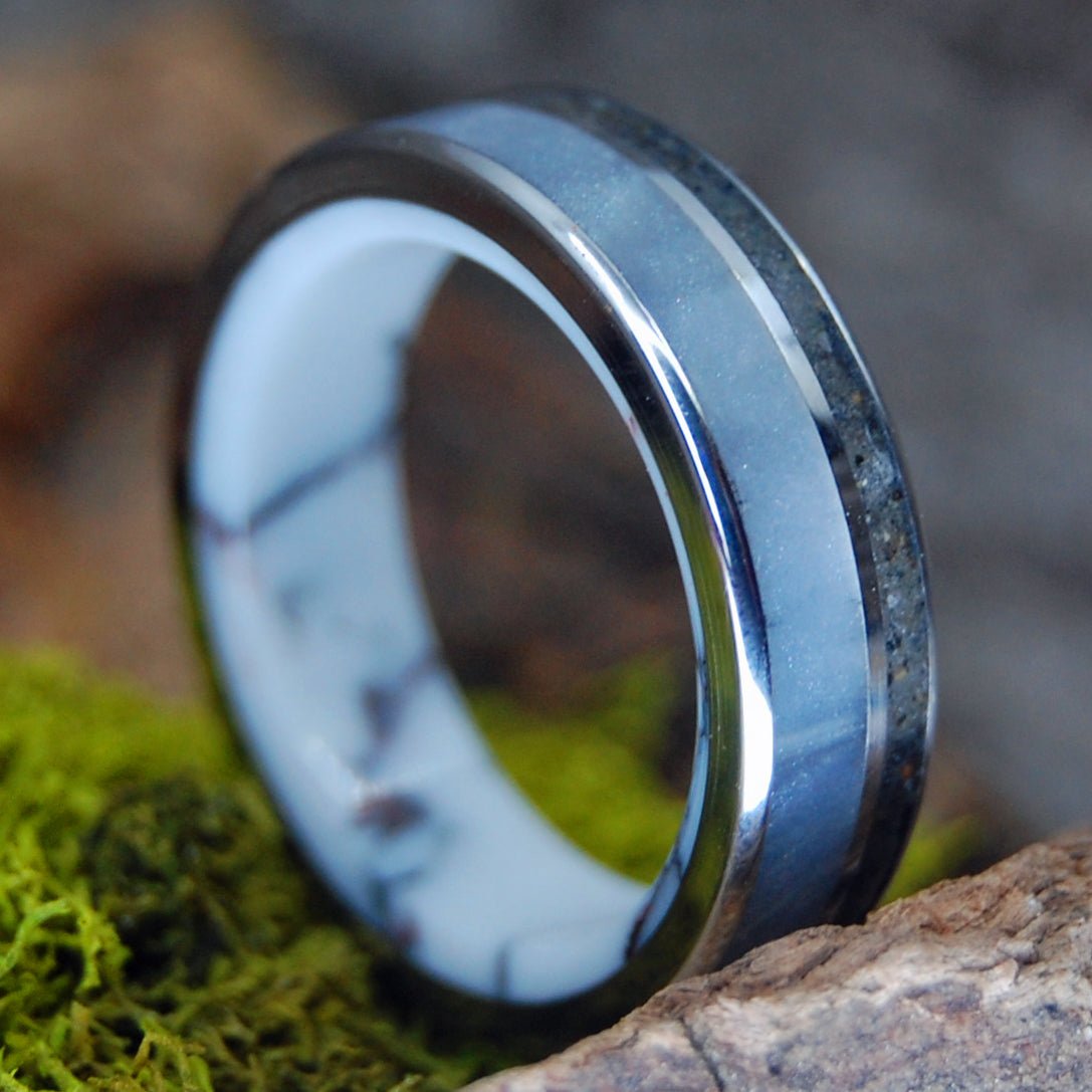 Wild Gray Kentucky | Men's Gray Marbled Opalescent, Kentucky Coal, Wild Horse Jasper Stone & Titanium Wedding Ring - Minter and Richter Designs