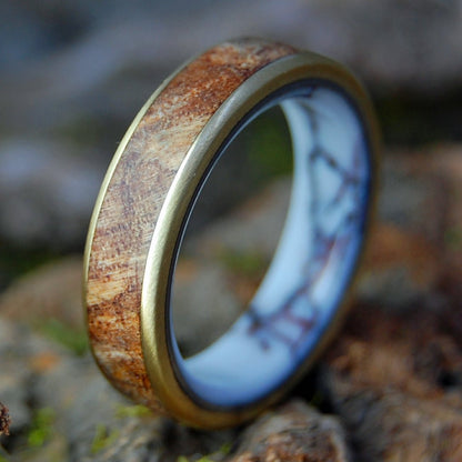 WILD SPALTED BRASS | Men's Spalted Maple, Brass, Wild Horse Jasper & Titanium Wedding Ring - Minter and Richter Designs