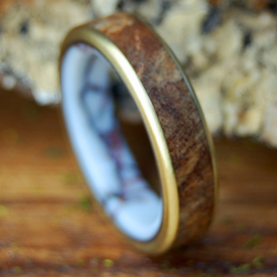 WILD SPALTED BRASS | Men's Spalted Maple, Brass, Wild Horse Jasper & Titanium Wedding Ring - Minter and Richter Designs