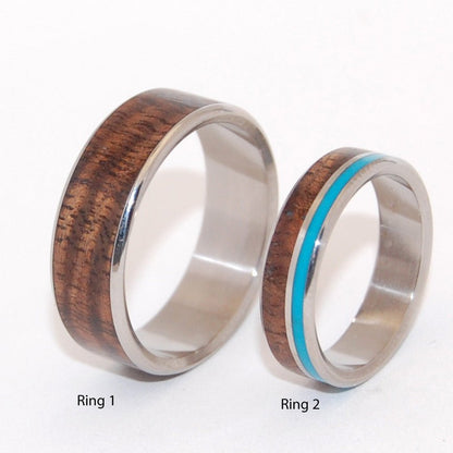 Wooded Cove Hidden Forest | Turquoise Stone & Koa Wood & Titanium - Unique Wedding Ring - Wedding Ring Sets - Minter and Richter Designs