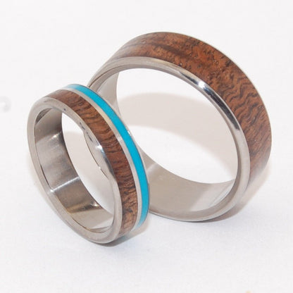 Wooded Cove Hidden Forest | Turquoise Stone & Koa Wood & Titanium - Unique Wedding Ring - Wedding Ring Sets - Minter and Richter Designs