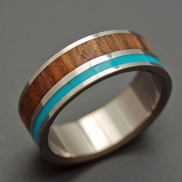 Wooded Cove | Men's Hawaiian Koa Wood, Turquoise Resin & Titanium Wedding Ring - Minter and Richter Designs