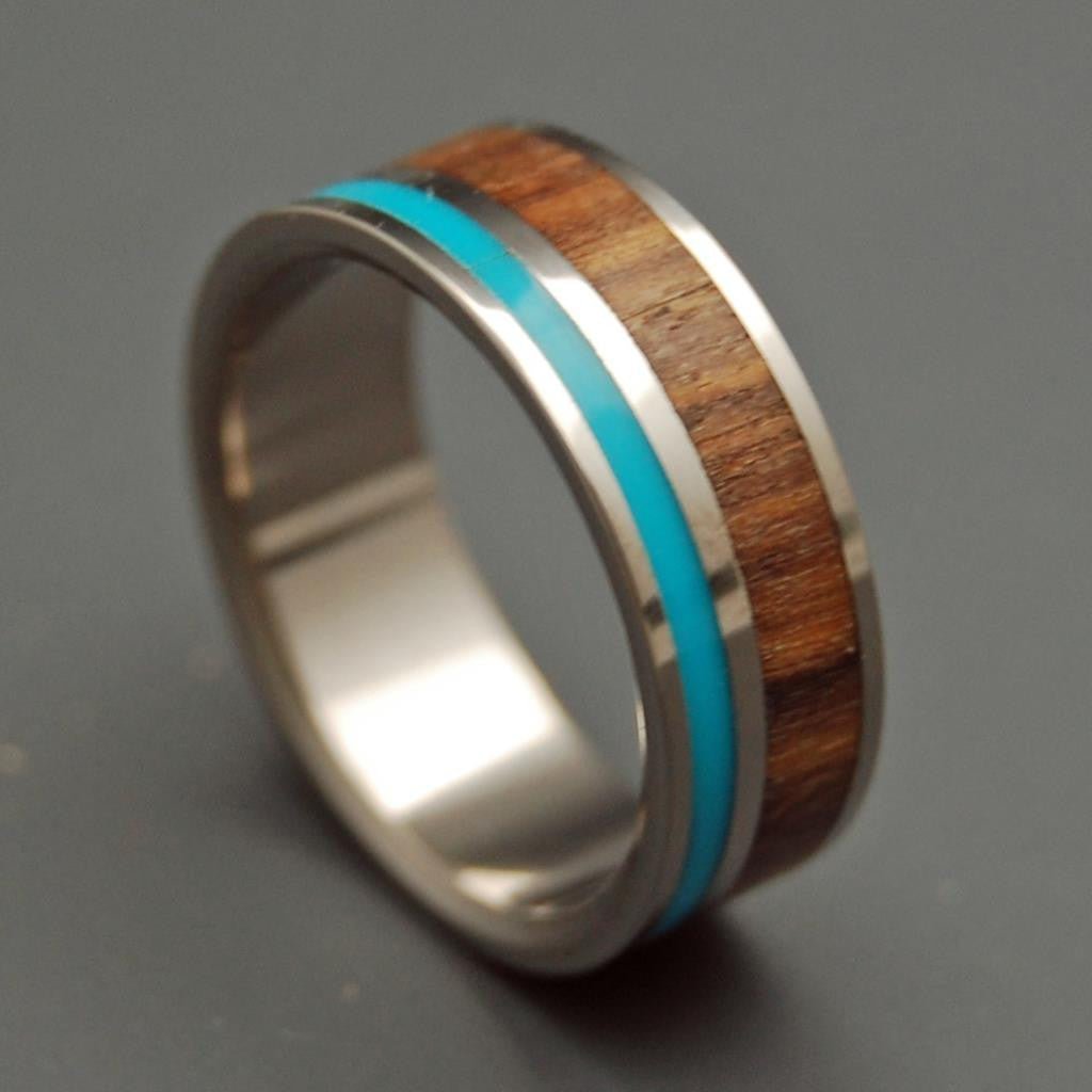 Wooded Cove | Men's Hawaiian Koa Wood, Turquoise Resin & Titanium Wedding Ring - Minter and Richter Designs