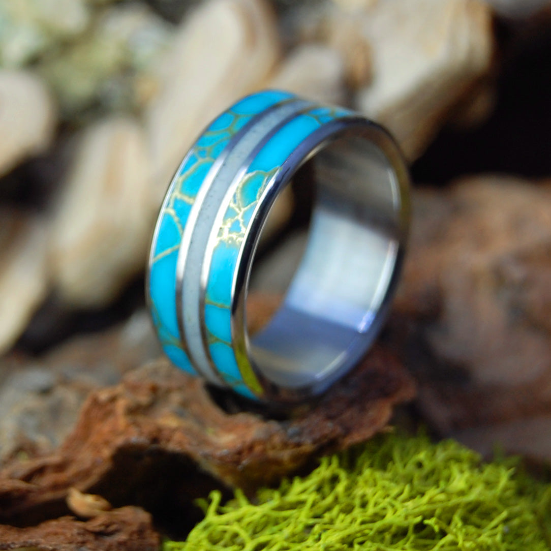 MAMMOTH HUNTER | Woolly Mammoth Tusk & Tibetan Turquoise Stone - Men's Wedding Ring - Minter and Richter Designs