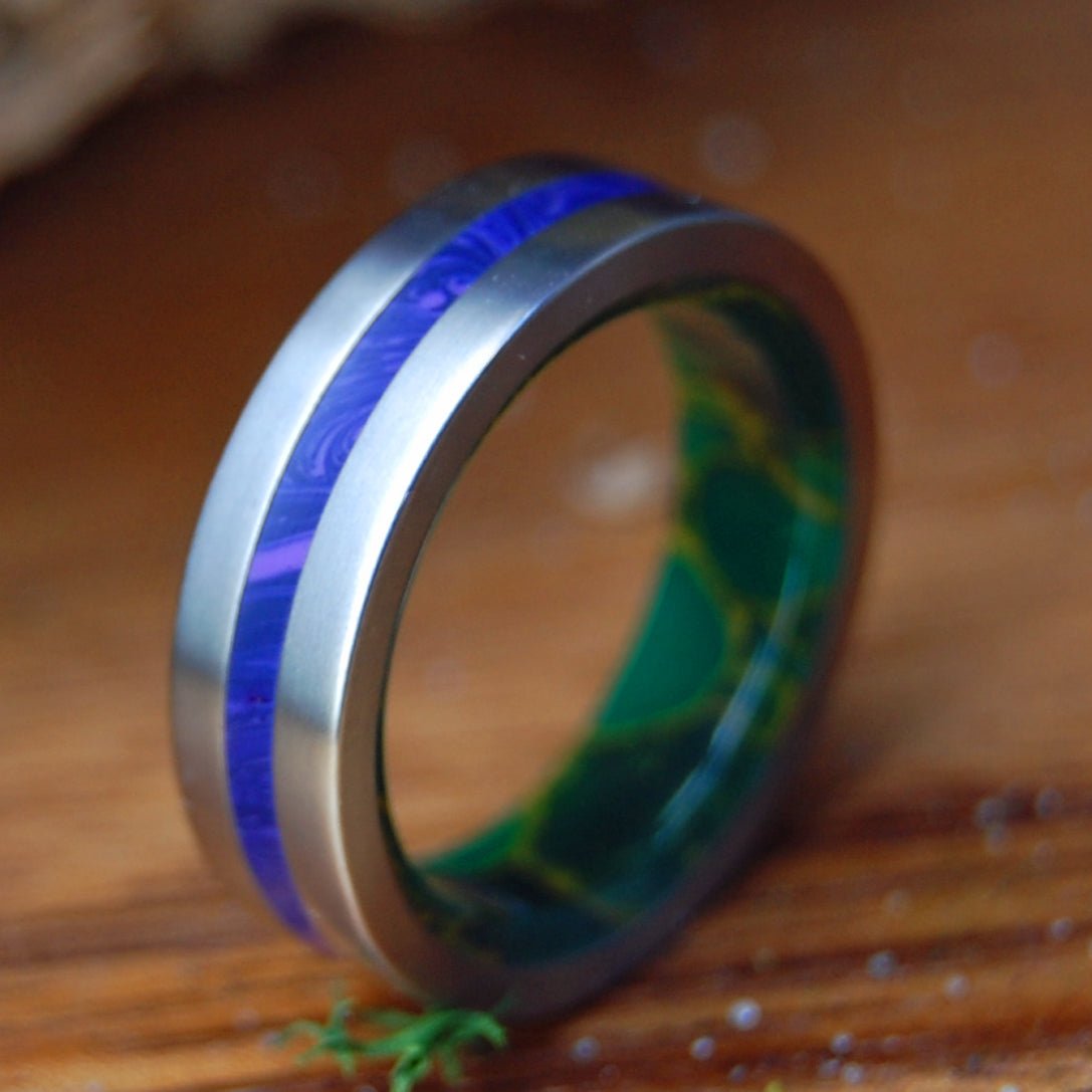 YOU ARE MY CALM | Men's Jade, Charoite Stone & Titanium Wedding Ring - Minter and Richter Designs