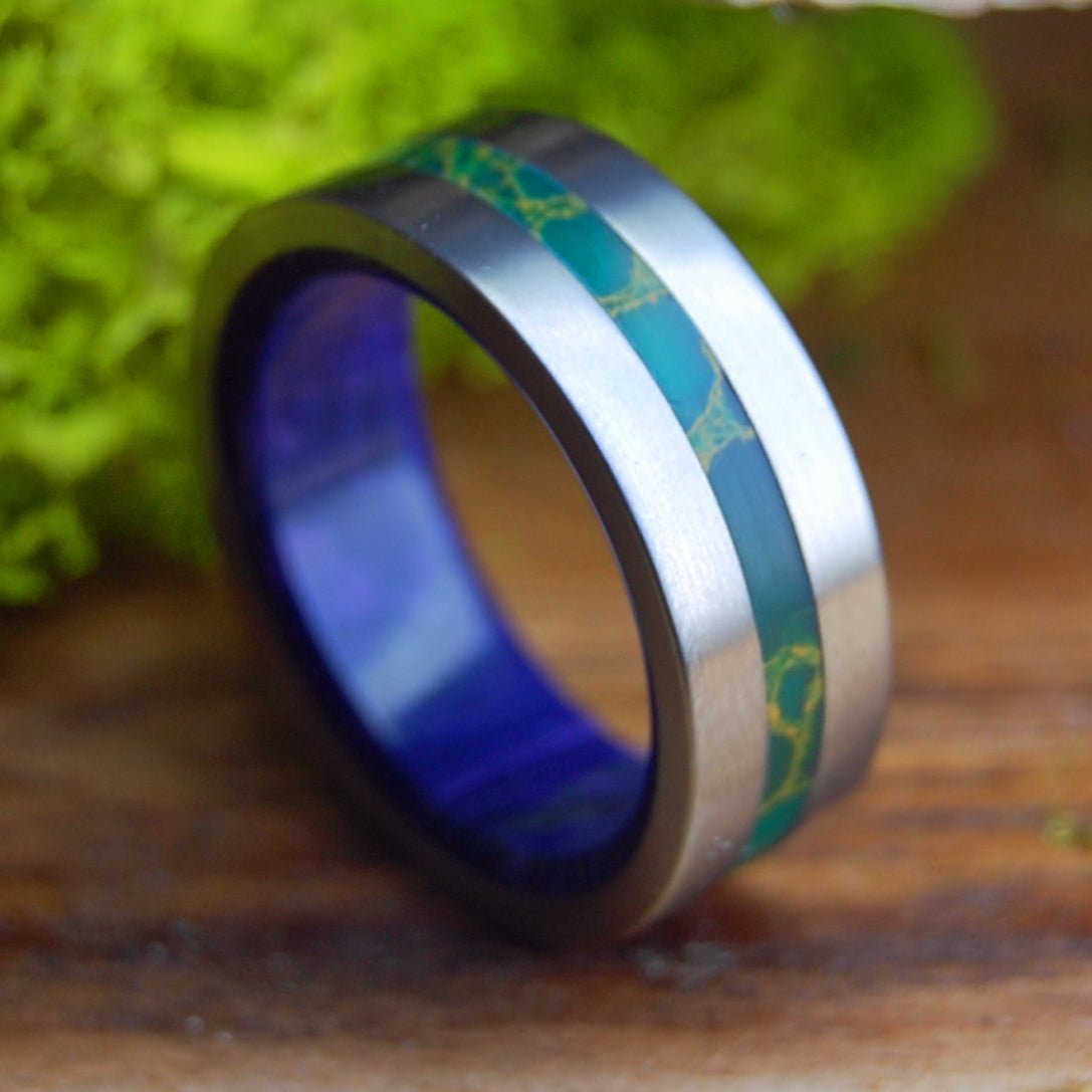 YOU ARE MY SPARK | Men's Jade, Charoite Stone & Titanium Wedding Ring - Minter and Richter Designs