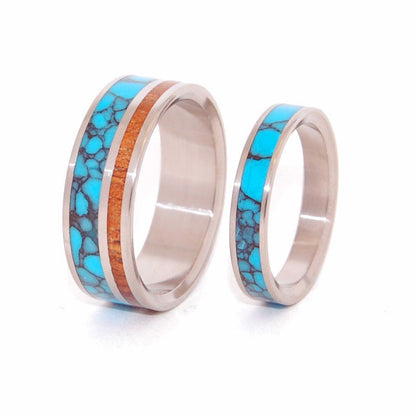 You Can See Me | Turquoise Stone & Koa Wood - Turquoise Wedding Ring Set - Minter and Richter Designs