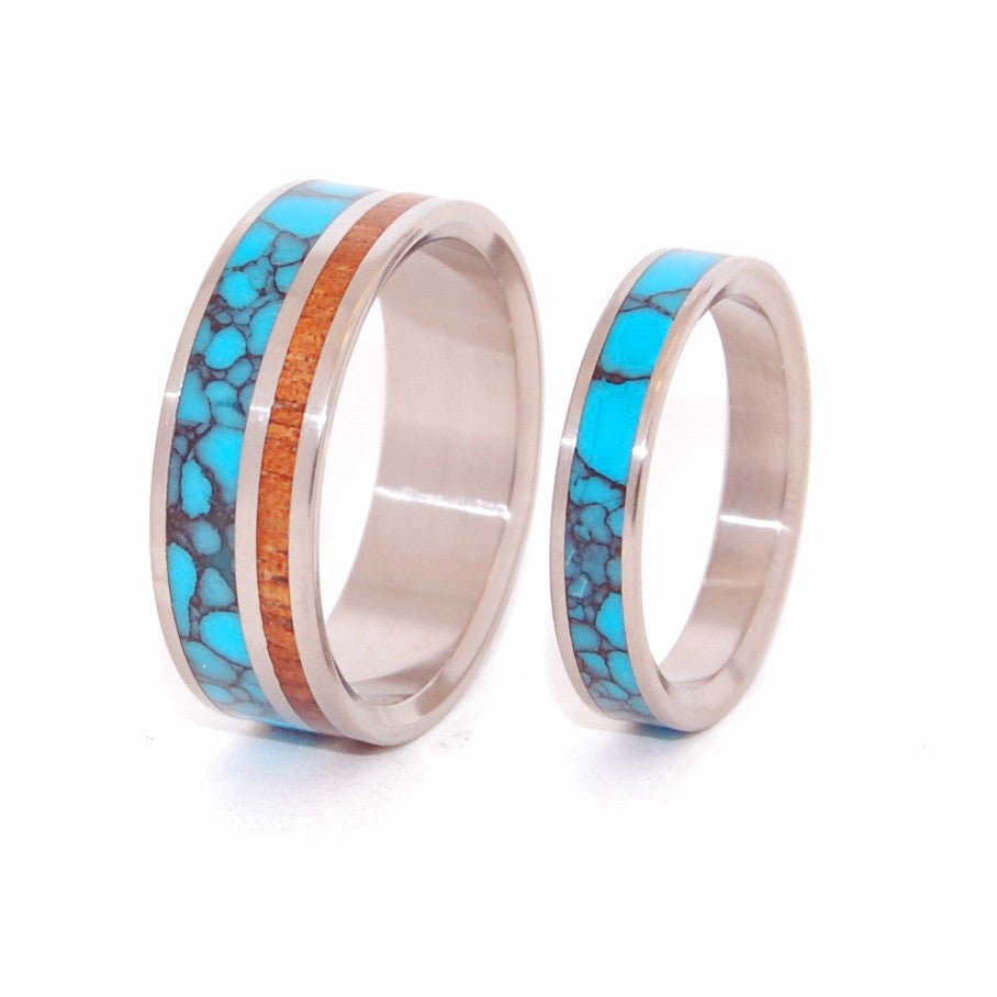 You Can See Me | Turquoise Stone & Koa Wood - Turquoise Wedding Ring Set - Minter and Richter Designs