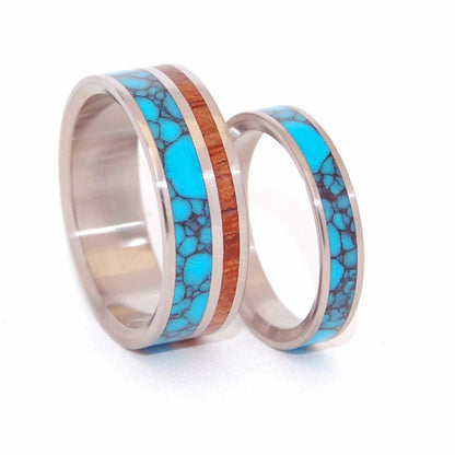 You Can See Me | Turquoise Stone & Koa Wood - Turquoise Wedding Ring Set - Minter and Richter Designs