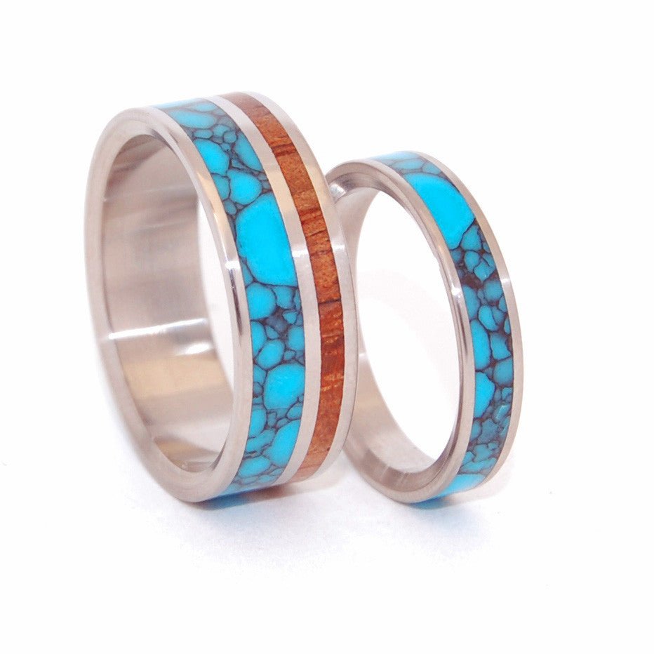 You Can See Me | Turquoise Stone & Koa Wood - Turquoise Wedding Ring Set - Minter and Richter Designs