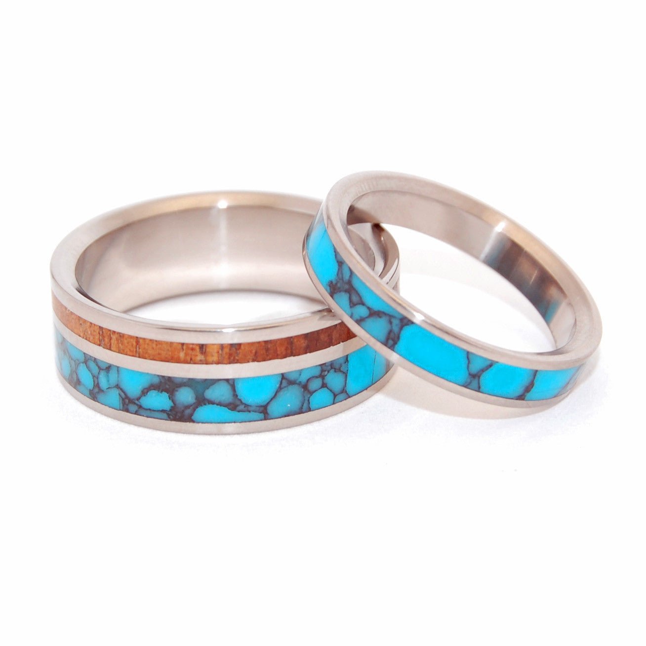 You Can See Me | Turquoise Stone & Koa Wood - Turquoise Wedding Ring Set - Minter and Richter Designs