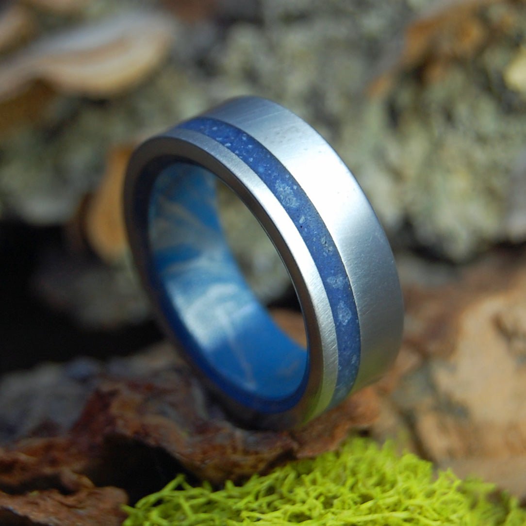 Your Beach In Blue | Men's Beach Sand, Blue Silver & Titanium Wedding Ring - Minter and Richter Designs