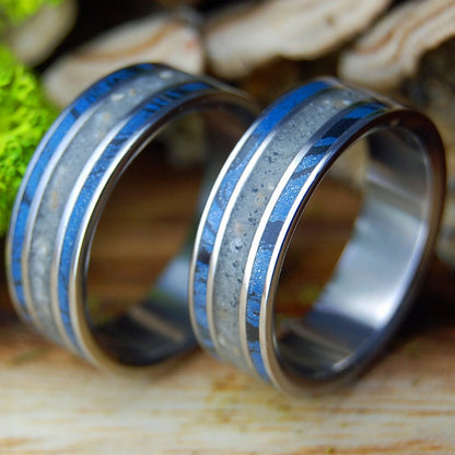 YUCATAN & BOYS BEACH SET | Beach Sand, Mokume Gane & Titanium Wedding Rings - Minter and Richter Designs
