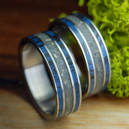 YUCATAN & BOYS BEACH SET | Beach Sand, Mokume Gane & Titanium Wedding Rings - Minter and Richter Designs