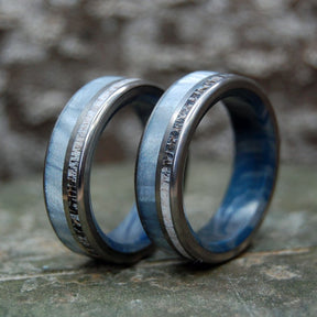 MOOSE THROUGH FOG SET | Moose Antler & Gray Pearl Titanium Wedding Ring Set - Minter and Richter Designs